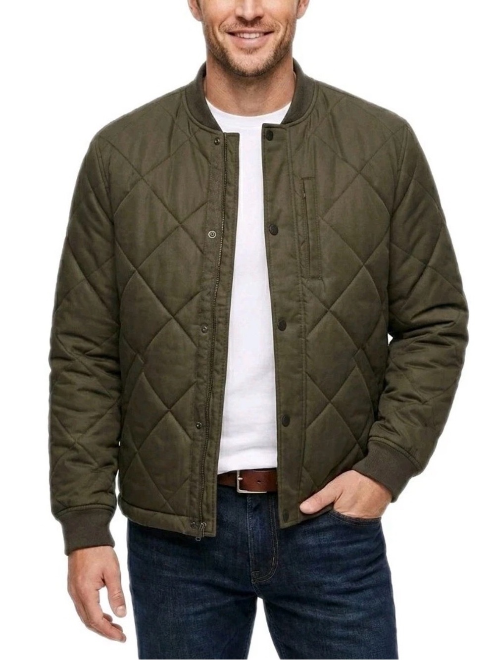 Banana Republic Men’s Quilted Olive Green Bomber Jacket